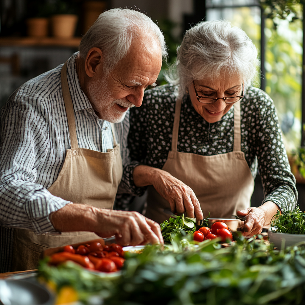 Сім'я готує разом здорову вечерю з сезонними овочами та зеленню